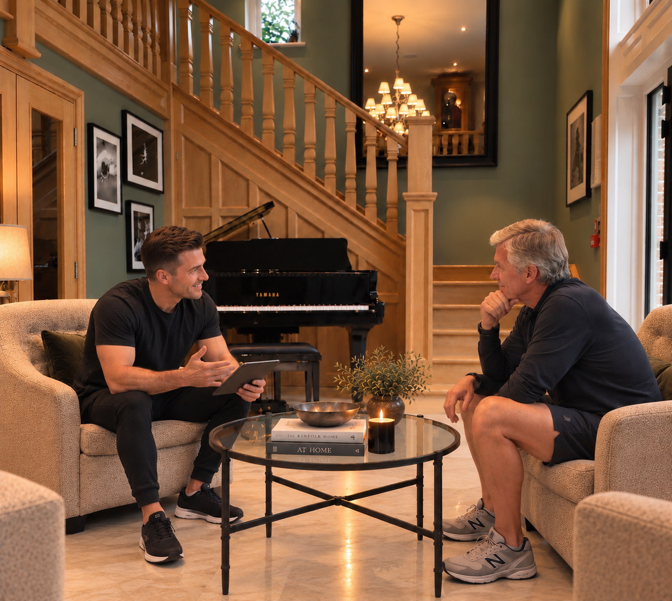 A personal trainer discussing an individual training programme with a guest at The Chapel in Berkhamsted.